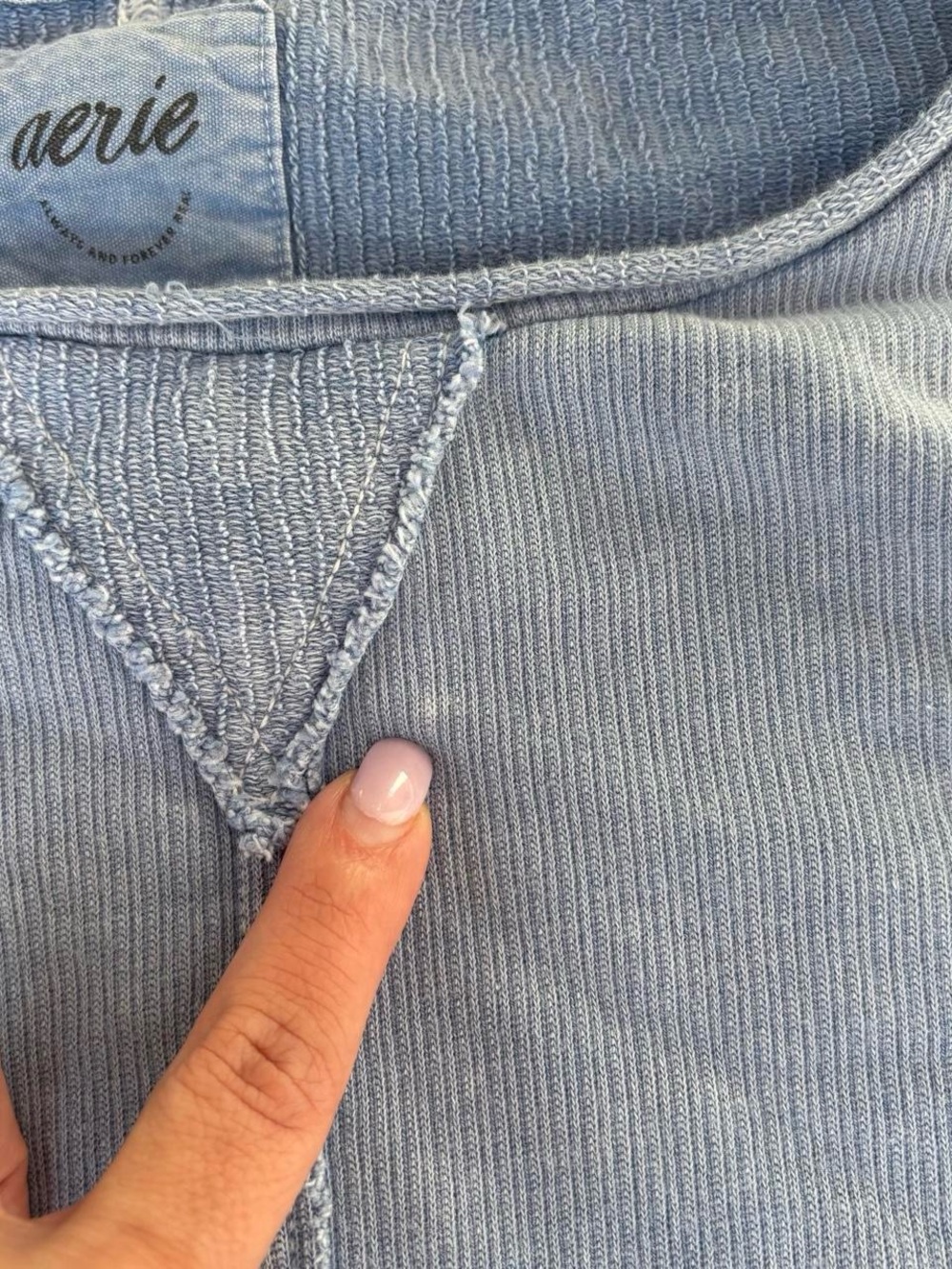 Aerie Washed Dusty Blue Oversized Exposed Seam Crewneck Sweatshirt 100% Cotton M - Picture 5 of 5